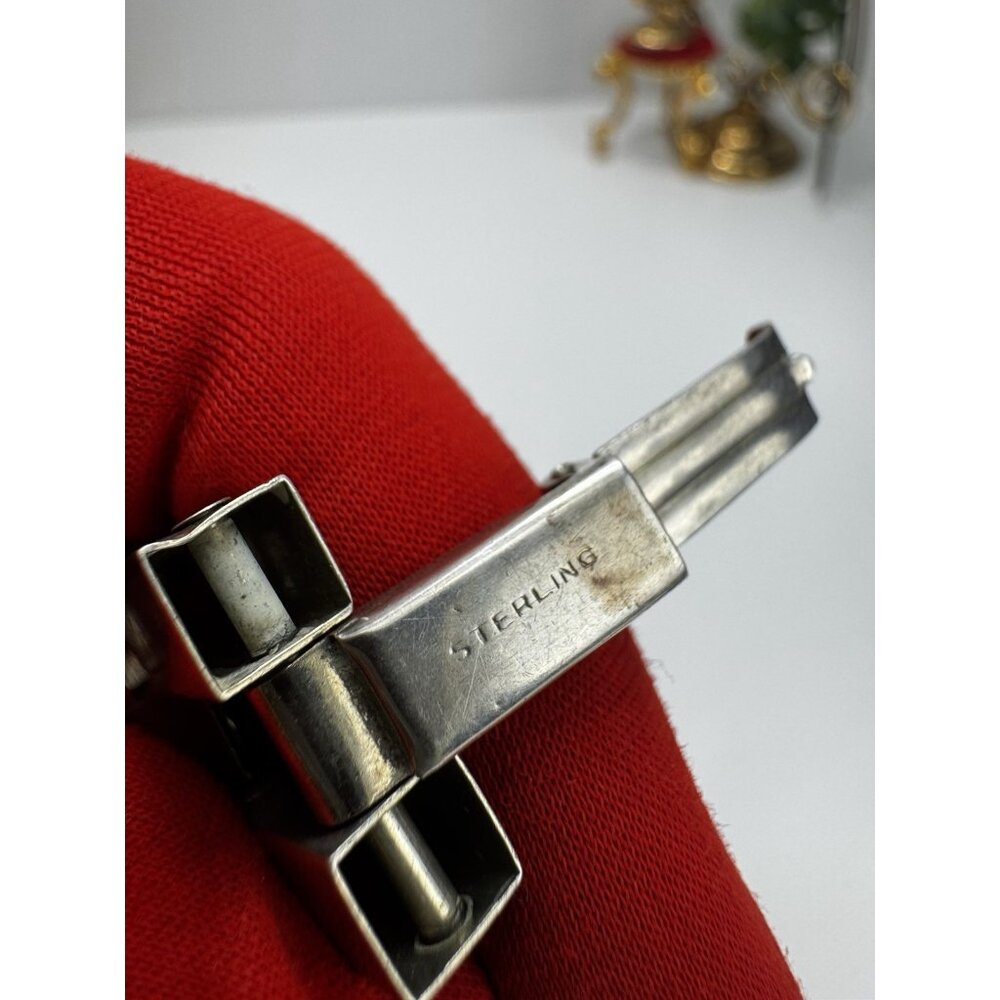 Sterling Silver Art Deco Revival Geometric Link Bracelet Vintage Circa 1970s 7” - Picture 9 of 10